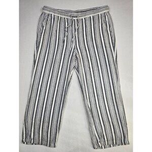 Old Navy Striped Linen Blend Wide Leg Relaxed Pants Xl Black White Elastic Waist